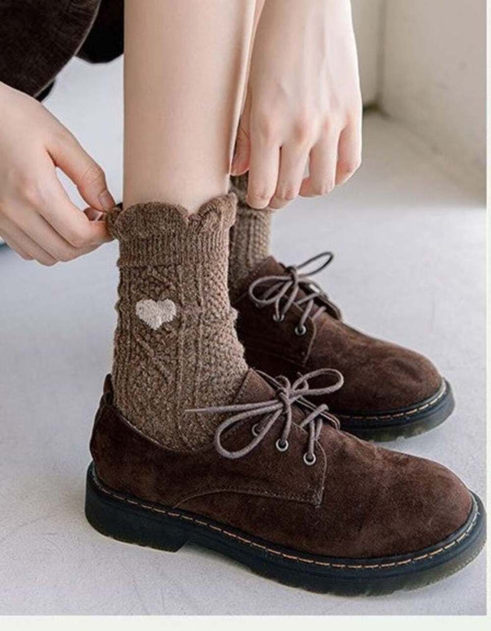 Heart And Diamond Pattern Tube Socks In Brown - Picture 6 of 7